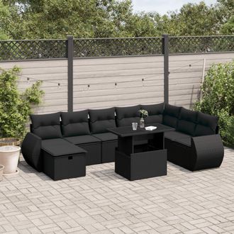 vidaXL Set De Sof&aacute;s De Jard&iacute;n 8 Piezas Y Cojines Rat&aacute;n Sint&eacute;tico Negro Vidaxl