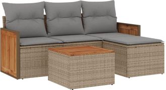 vidaXL Juego De Sof&aacute;s Jard&iacute;n Con Cojines 5 Pzas Rat&aacute;n Sint&eacute;tico Beige Vidaxl