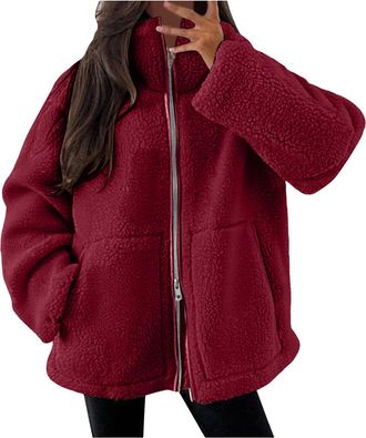Generic Teddy Fleece Jacket Women Breathable Coats Long Sleeve Sherpa Jacket Sweatshirts Outdoor Sport Ladies Lightweight Warm Full Zip Coat Double-Cut Velvet