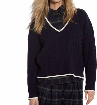 Apricot Oversized Cable Sweater With Contrast Trim In Navy