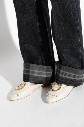 Ferragamo Leather Slides Sibilly, Womens, Cream