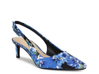 Nine West Womens Nine West Yazza Dress Pumps US Blue Floral Pointed Toe Slingback GAL725