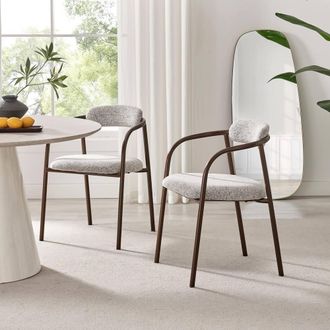 Furniturebox 2x Rhea Grey Fabric Dining Chairs Bronze Legs