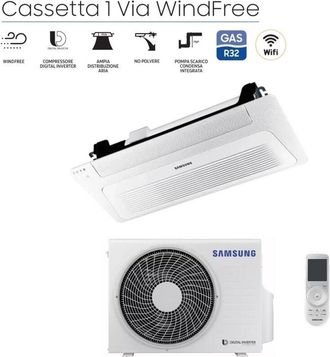 Samsung Aire Acondicionado Samsung Aire Acondicionado Cassette WindFree 1 Way Slim 12000 Btu AC035RN1DKG R-32 Wi-Fi Opcional con Panel y Mando a Distancia