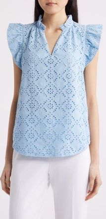 Anne Klein Embroidered Cotton Eyelet Top in Lakeshore at Nordstrom, Size X-Small P