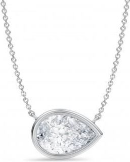Allurez Pear Lab Diamond Solitaire Pendant Necklace 14K White Gold (3.00ct)