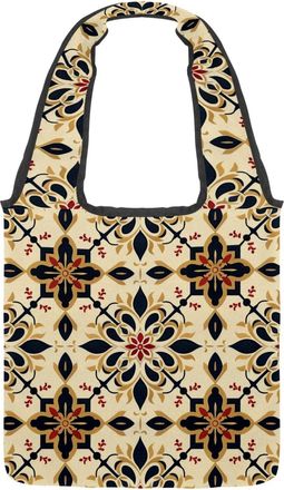 Generic Retro Catholic Pattern Reversible Canvas Shoulder Tote - Double-Sided Print, 12oz Cotton, 27cm Drop, Fold-Flat Bag for Travel, Shopping, Street Outing