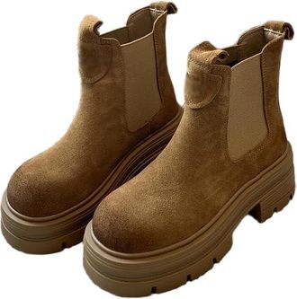 Generic QXDZSW Womens Boots Retro Matte Cowhide Chelsea Thi Bot Heightening ort Boots Round Toe