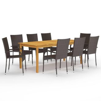Berkfield Home 9 Piece Garden Dining Set Brown