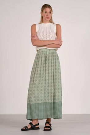 Elan Midi Tiered Boho Skirt In Green