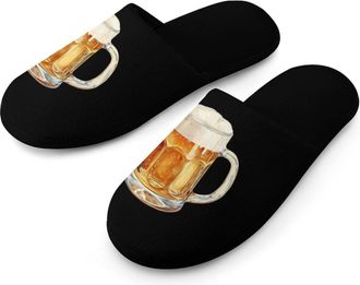 Generic Vintage Beer Mug Warm Mens Slippers Slip On Soft Fleece House Shoes Winter Indoor Outdoor