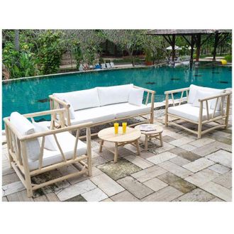 Vente-Unique Salotto da giardino in Legno Teak chiaro e Bianco - TULUM
