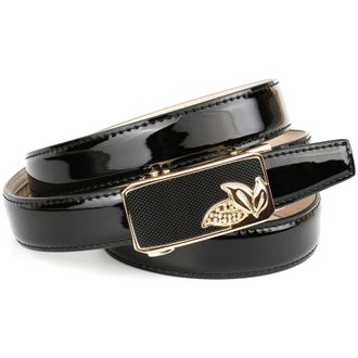 Anthoni Crown Lederg&uuml;rtel ANTHONI CROWN, Damen, Gr. 100, schwarz, Leder, unifarben, G&uuml;rtel Lederg&uuml;rtel, Schmaler Lacklederg&uuml;rtel, kleine Bl&auml;tter