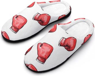 Generic Red Boxing Gloves Mens Soft Cotton Slippers with Memory Foam Anti-skid House Shoes for Travel Indoor Outdoor