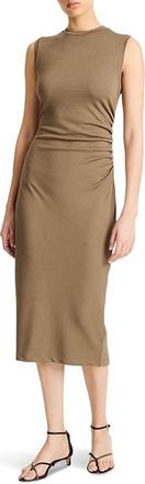 Vince Sleeveless Waist Gather Dress Womens Dress Moss Smoke : MD, Polyester/Rayon/Spandex