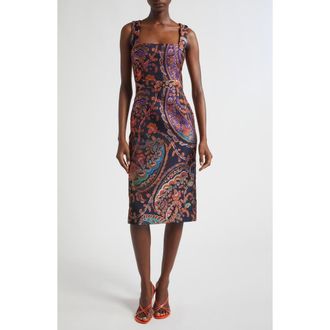 Etro Paisley Jacquard Sleeveless Sheath Dress in Multicolor Blue Base at Nordstrom, Size 10 Us