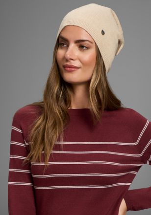 Laura Scott Beanie LAURA SCOTT, Damen, grau (hellgrau meliert), Feinstrick, Viskosemischung, meliert, unifarben, M&uuml;tzen Beanie, mit modischen Rippenabschl&uuml;ssen - 