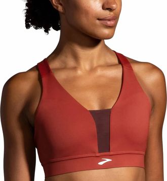 Brooks Drive Plunge Run Bra In Copper/run Raisin/ice Blue