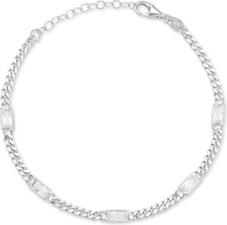Glaze Jewelry Sterling Silver Baguette Station Curb Bracelet