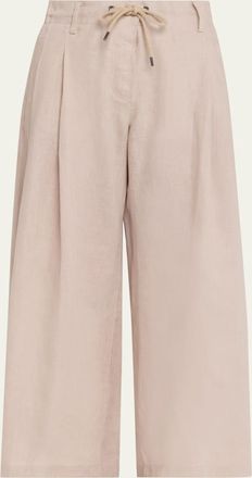Brunello Cucinelli Drawstring Wide-Leg Linen-Blend Pants