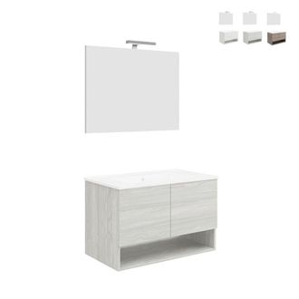 OEM Mueble Ba&ntilde;o De Dise&ntilde;o Suspendido Con Puertas Lavabo 80cm Y Espejo Luz Led Oslo 80 - Gris
