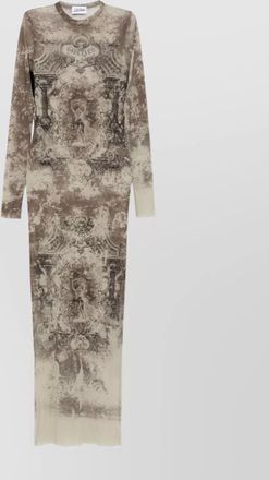 Jean Paul Gaultier printed mesh long-sleeve crew-neck maxi dress