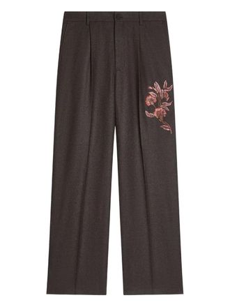 Dries Van Noten floral-embroidered trousers - men - Wool - 44 - Brown
