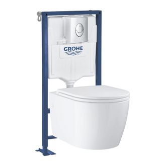 GROHE Pack Inodoro Suspendido Sin Reborde De Cer&aacute;mica Start Round + Asiento De Inodoro Con Cierre Suave + Estructura Autoportante + Placa De Accionamiento C