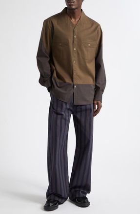 Maison Margiela Colorblock Shirt Jacket in Deep Brown at Nordstrom, Size 52