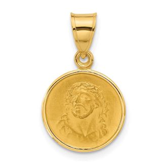 Diamond2Deal 14k Yellow Gold Polished and Satin Solid Face of Jesus Medal