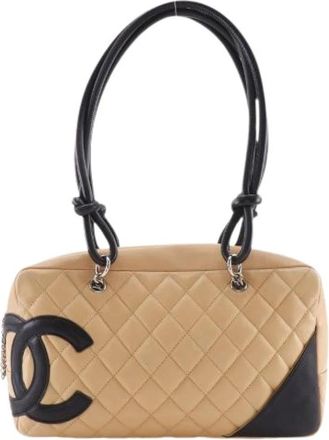 Chanel Pre-owned Cambon Line Leather Tote Bag - Dames - Vintage Schoudertas - Beige - ONE Size - Leer - Vintage