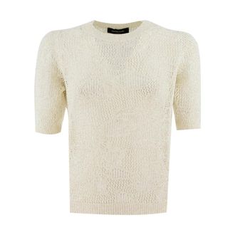 Fabiana Filippi Round-neck Knitwear, female, White, Size: M Open-knit T-shirt