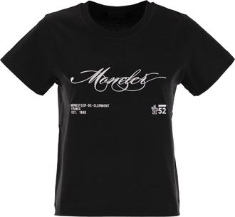 Moncler Cotton T Shirt With Embroidered Cursive Logo