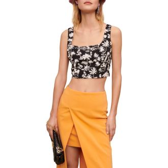 Maje Limier Crop Top in Black Palm at Nordstrom Rack, Size 1 (Fits Like 2-4 Us) / 36 Eu