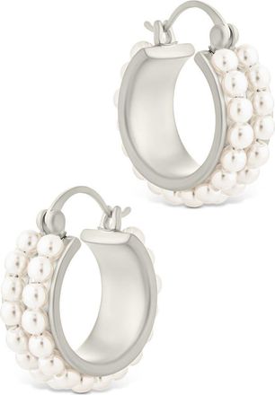Sterling Forever Regina Double Faux Pearl Hoop Earrings in Silver at Nordstrom Rack