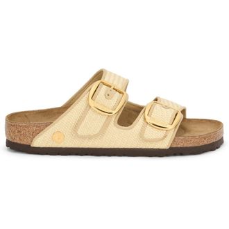 Birkenstock Sliders, female, Beige, Size: 10 US Arizona Big Buckle Raffia