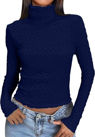 Generic Womens Tops Size 16,Turtle Neck Tops for Women High Roll Neck Thermal Underwear Waffle Stretchy Long Sleeve Basic Crop Top Spring Fall Turtleneck Plai