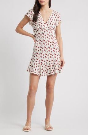 Faithfull The Brand Alba Floral Crepe Minidress in Hazy Rose Deep Red at Nordstrom Rack, Size X-Large