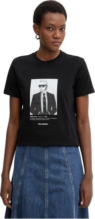 Karl Lagerfeld Tops, Dames, Zwart, M, Katoen, Portret T-shirt
