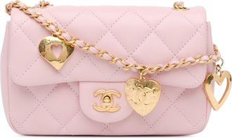 Chanel Pink Mini Quilted Lambskin Heart Charms Flap