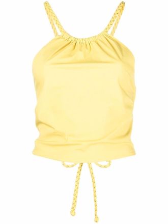 Red Valentino lace-up halterneck top - women - Cotton/Elastane - 40 - Yellow