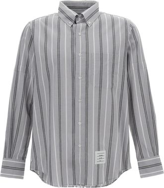 Thom Browne Relaxed Fit Striped Cotton Shirt with Pointed Collar