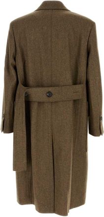 Ferragamo Mens Melange Mud Wool Coat Olive Cappotti