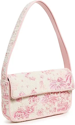 Staud Staud Womens Tommy Beaded Shoulder Bag, Ivory/Cherry Blossom Toile
