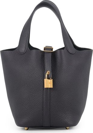 Herm&egrave;s Dark Navy Taurillon Clemence Leather Handbag Tote Bag (Pre-Owned)
