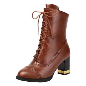 Generic Ladies Sexy Ankle Boots Round Toe High Block Heel Platform With Lace-Up Closure For Fashion Dating And Outings