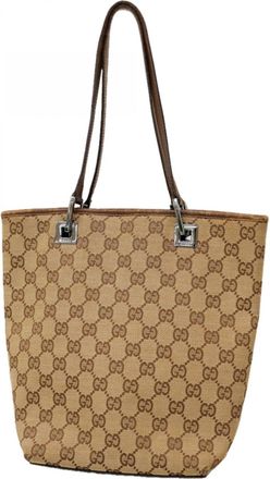 Gucci Beige Brown Canvas Tote Bag (Pre-Owned)