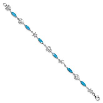 Diamond2Deal Sterling Silver Rhodium-plated Lab Created Opal Sea Life Bracelet