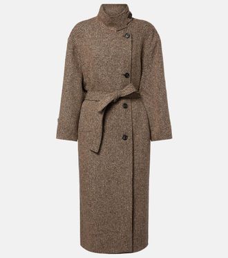 Brunello Cucinelli Belted herringbone wool-blend coat