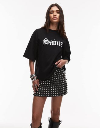 AllSaints Ottie - Gonna nera trapuntata con borchie-Nero